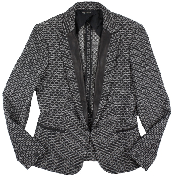 White Tweed Leather Trim Jacket 